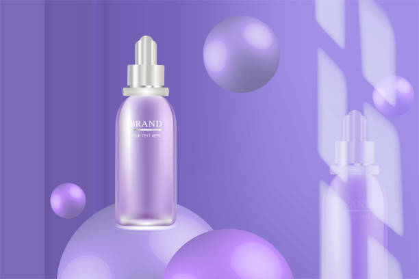 istock Beauty product ad design, purple cosmetic container with collagen solution advertising background ready to use, luxury skin care banner, illustration vector. 1174169180