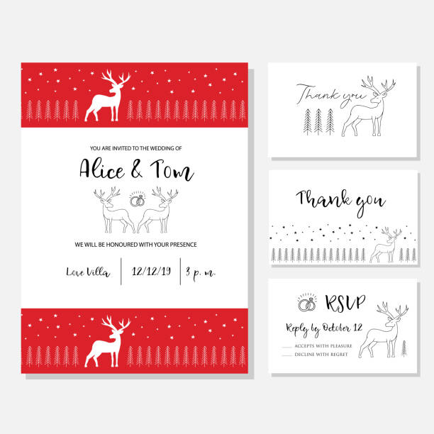 weihnachten hochzeit einladungskarte - christmas wedding bride winter stock-grafiken, -clipart, -cartoons und -symbole