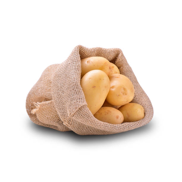 sac de pommes de terre en natura - raw potato organic rustic bag photos et images de collection