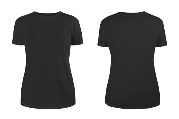 Womens Black Blank Tshirt Templatefrom Sides Natural Shape On Invisible Your Design Mockup For Print Isolated On White Background Photo - Download Image Now - iStock