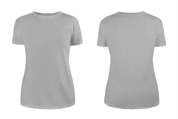 istock Women's grey blank T-shirt template,from two sides, natural shape on invisible mannequin, for your design mockup for print, isolated on white background. 1174178592
