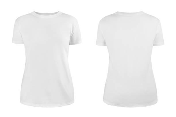 istock Women's white blank T-shirt template,from two sides, natural shape on invisible mannequin, for your design mockup for print, isolated on white background. 1174178984