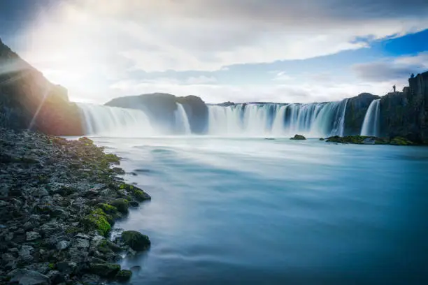 Photo of Godafoss Falls, Iceland with motion blur