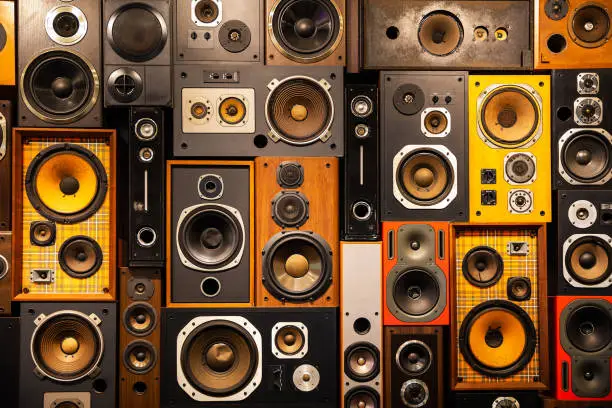 Photo of Wall of retro vintage style Music sound speakers