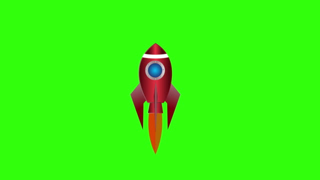 Cartoon rocket ship flying on Green Screen background. Isolated flash animation
