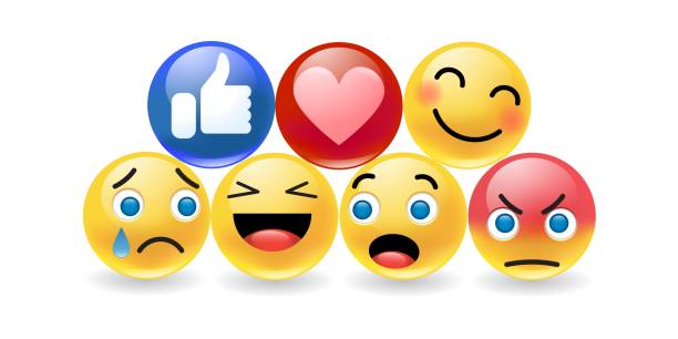 set of yellow cartoon round emotions for social medias and social networks set of yellow cartoon round emotions for social medias and social networks. Vector illustration facebook reactions stock illustrations