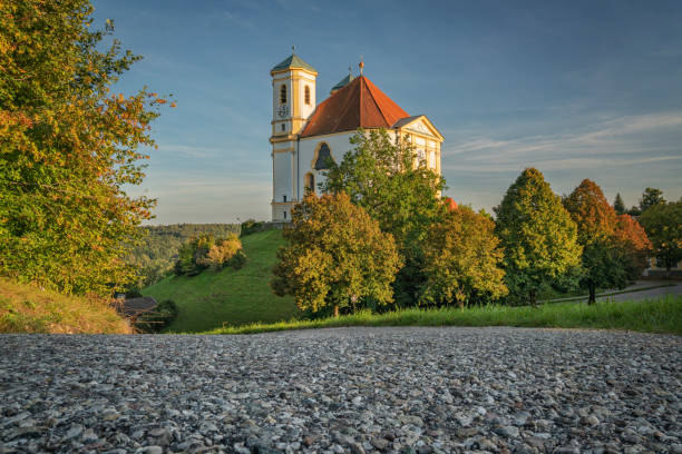 Pilgrimage church Marienberg im Abendlicht, Raitenhaslach, Burghausen, Landkreis Altötting, Oberbayern, Bayern, Germany.