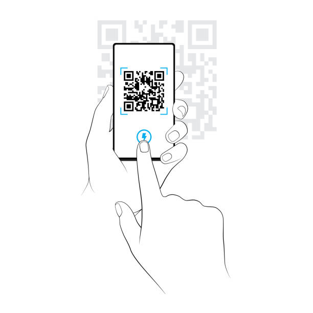 Scanning a QR code on a smartphone Gender neutral hands hold a smartphone and touch the screen to scan a qr code. scanning activity stock illustrations