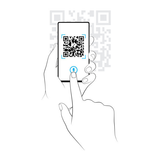 Scanning a QR code on a smartphone Gender neutral hands hold a smartphone and touch the screen to scan a qr code. mobile phone finance business technology stock illustrations