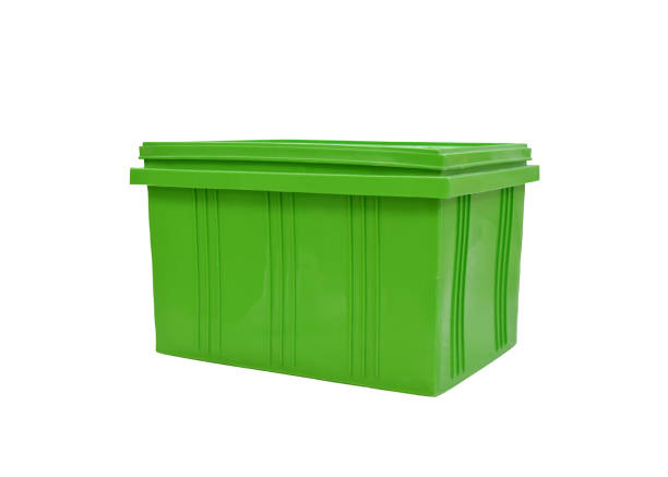 istock Green plastic box packaging of finished goods product on white background. 1174225737