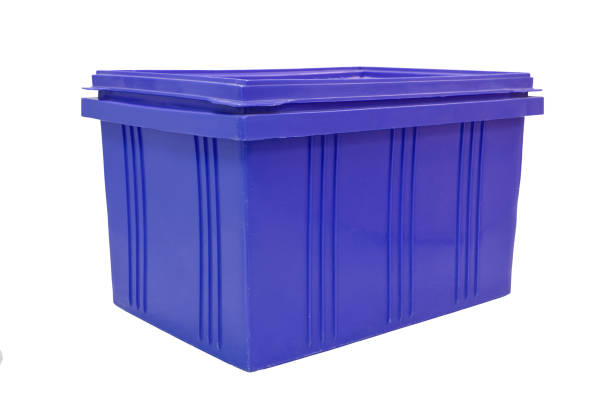 istock Blue plastic box packaging of finished goods product on white background. 1174225869