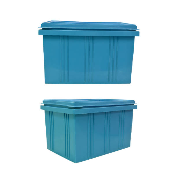 istock Blue plastic box packaging of finished goods product on white background 1174226031