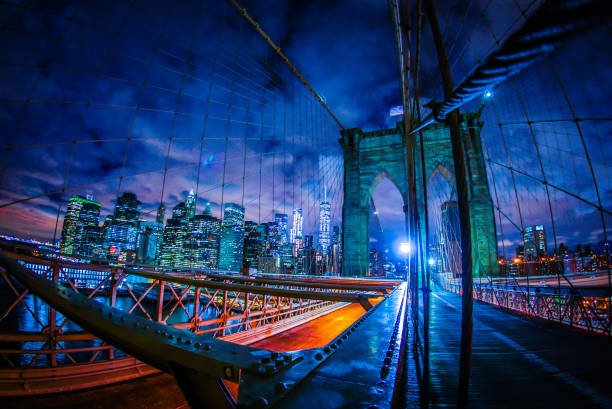 Brooklyn bridge with view on Downtown Manhattan, New York City, USA.