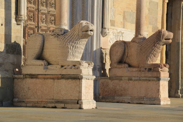 The lion, entrance of Parma Cathedral, italy