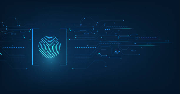 ilustraciones, imágenes clip art, dibujos animados e iconos de stock de concepto del sistema de seguridad abstracto vectorial con huella digital en el fondo de la tecnología. - fingerprint lock order accessibility