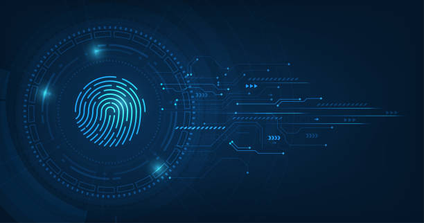 illustrazioni stock, clip art, cartoni animati e icone di tendenza di concetto di sistema di sicurezza astratto vettoriale con impronta digitale sullo sfondo della tecnologia. - fingerprint lock order accessibility