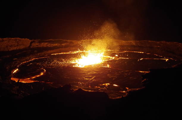 Lava lake's activity in the caldera of Erta Ale. Ethiopia, Afar Depression Afar Triangle or Danakil Depression danakil depression stock pictures, royalty-free photos & images