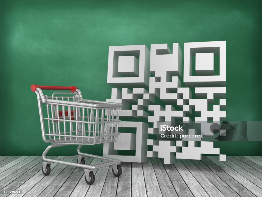 Ed Code Cart Background Shopping Cart Qr Code With Bar Code On Chalkboard Background 3d ...