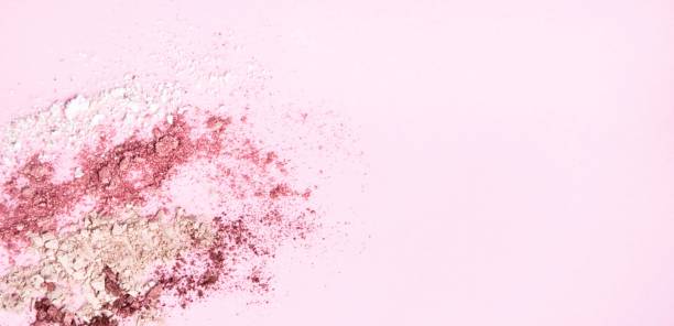 Crushed eye shadows. Smashed colorful eye shadows make up palette on light pink background. Beauty banner concept. blusher make up stock pictures, royalty-free photos & images