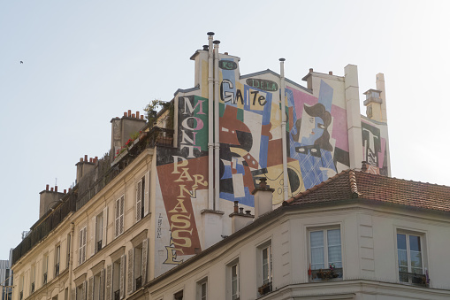 Paris, France - Aug 30, 2019: Street art painted in Picasso`s style in Montparnasse district of Paris, France.