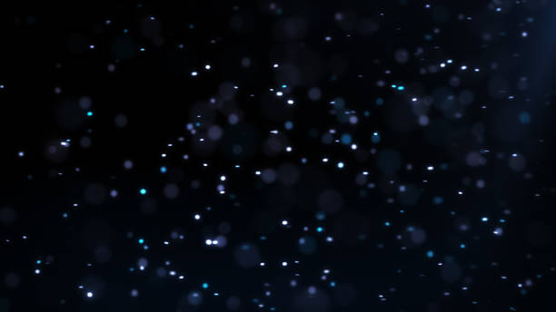 Silver Winter Floating Dust Particles with Flare on Black Background With Bokeh