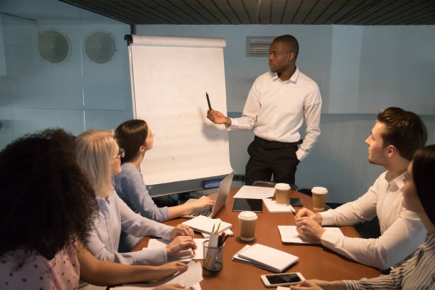 istock African American male speaker make whiteboard presentation ta meeting 1174254842