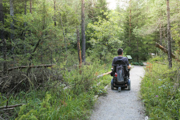 istock Man on a wheelchair in a forest. 1174257297