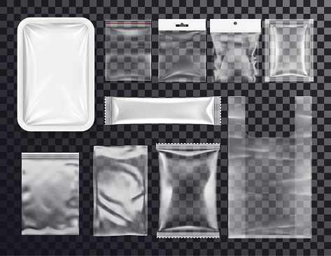 Realistic plastic pocket bag mockup, zipped bag