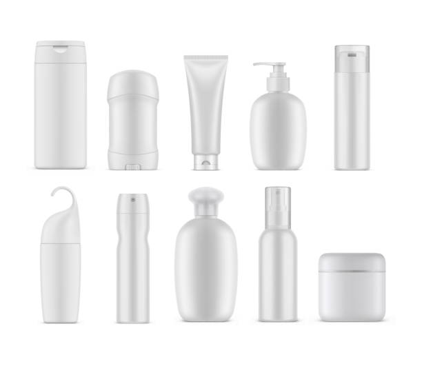 분리된 화장품 또는 향수 용기 세트 - liquid soap moisturizer bottle hygiene stock illustrations