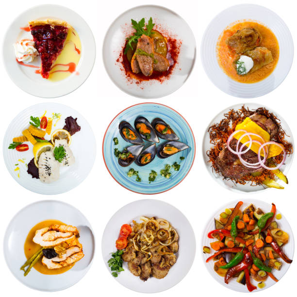 istock Collection of dishes on round plates 1174267449