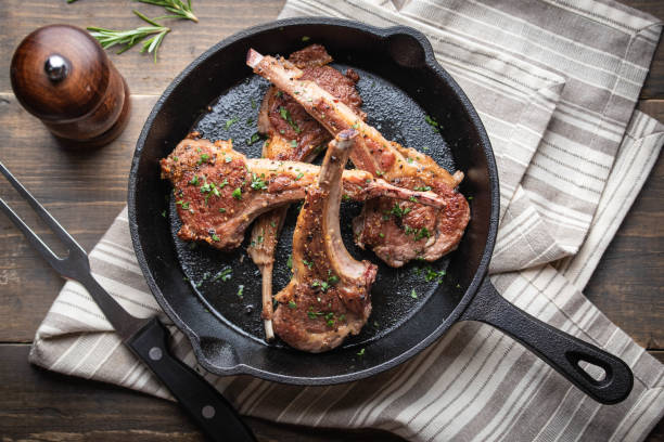istock grilled lamb chop on cast iron pan 1174269271