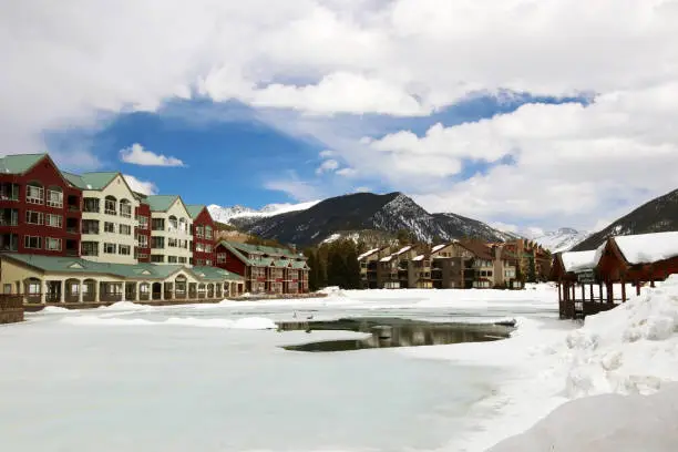 Photo of Colorado nature background, ski resort vacation concept.