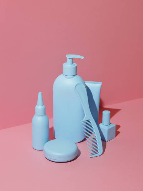 istock Cosmetic products in monochrome blue color 1174271141