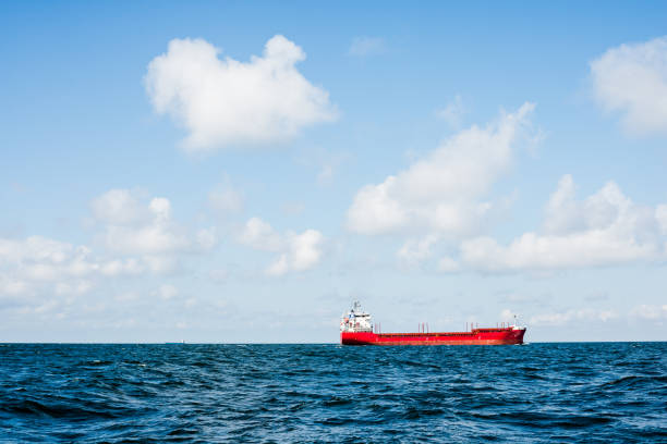 Large cargo ship in the North sea on a clear sunny day. Norway