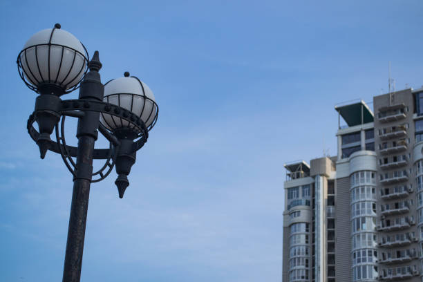 The street lanterns against a sky caper and sky background.