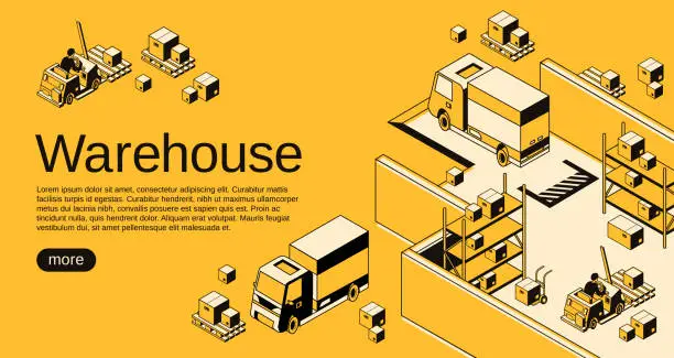 Vector illustration of Warehouse logistics vector halftone illustration