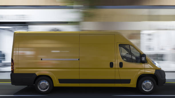 istock Evening Rendering of a Yellow Delivery Van on the Move 1174279670