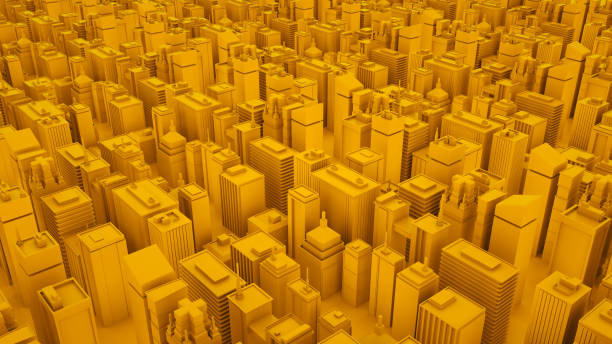 Yellow abstract 3d isometric megalopolis with skyscrapers. 3d illustration