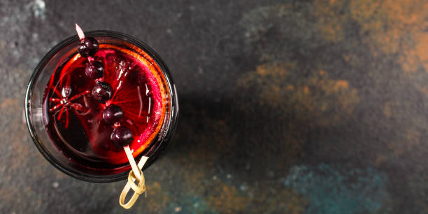 istock mulled wine (delicious and festive drink) menu concept. food background. copy space. Top view 1174279894