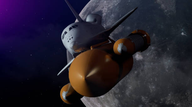 istock Space Shuttle In Space. The moon on the background. 3d illustration 1174279904