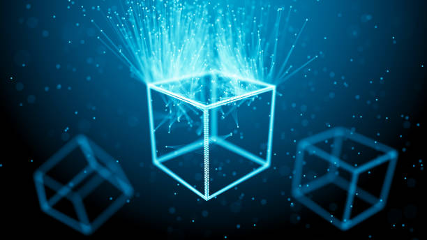 istock Block chain network concept. Big Data. Background made of line, circles and particles. 4k rendering. 1174284615