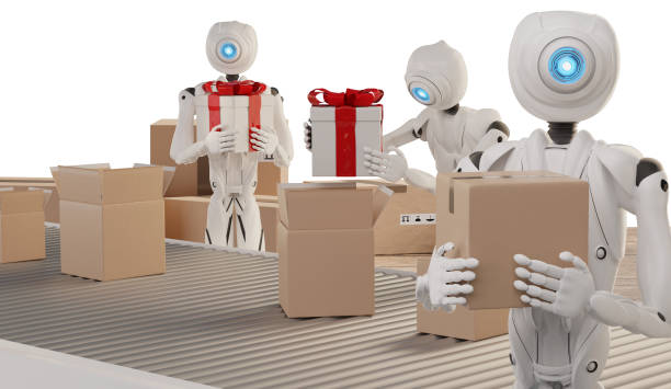 istock Christmas presents logistics pack gifts ready to ship with autonomous robots 3d-illustration 1174285003