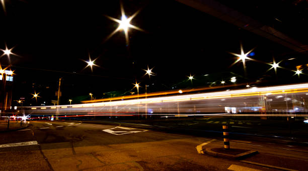 istock tram light trails in the city Basel in Switzerland 1174286604