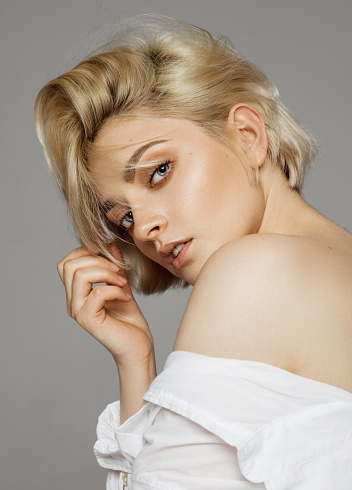 Beauty Photo Of Cute Blonde Woman With Short Hair Stock Photo - Download  Image Now - Short Hair, Women, Beauty - iStock