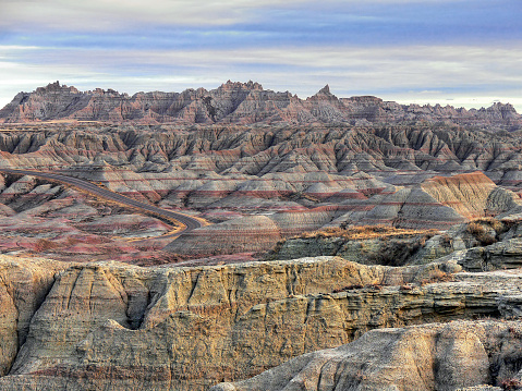 A recent rain brings out the colors of the various layers of rock in the South Dakota Badlands.