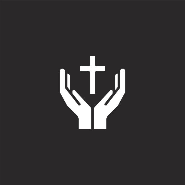ilustrações de stock, clip art, desenhos animados e ícones de pray icon. filled pray icon for website design and mobile, app development. pray icon from filled christian collection isolated on black background. - human hand on black