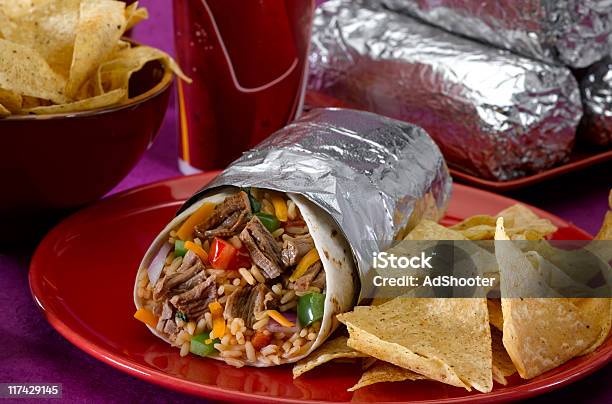 Burrito Plate Stock Photo - Download Image Now - Burrito, Foil - Material, Bowl