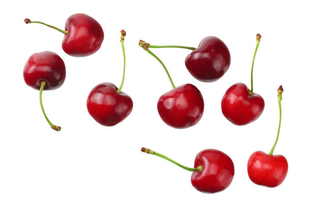 istock red cherry isolated on a white background. Top view 1174291547