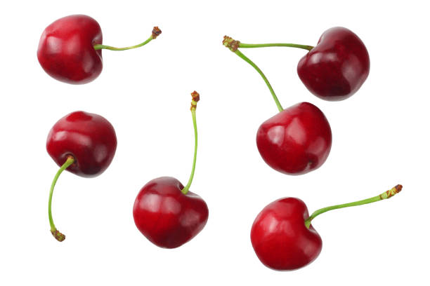 istock red cherry isolated on a white background. Top view 1174291581