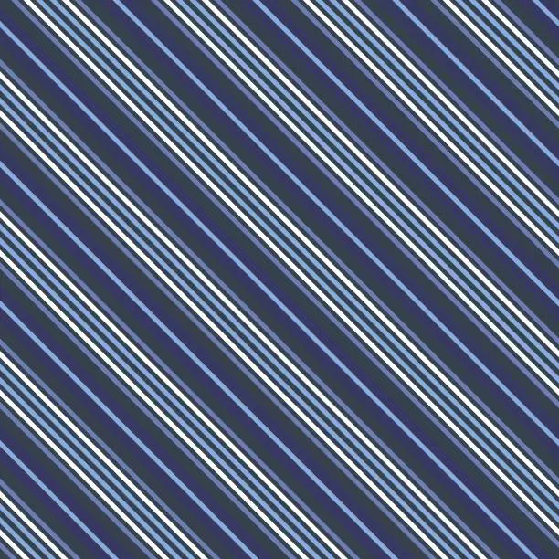 Vector illustration of Seamless diagonal stripes pattern in blue, navy and white.